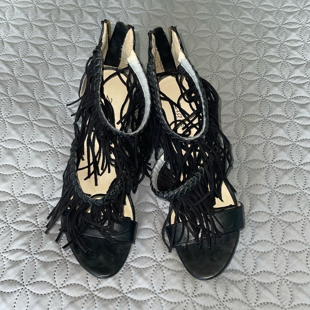 Black fringe stiletto heels size 7